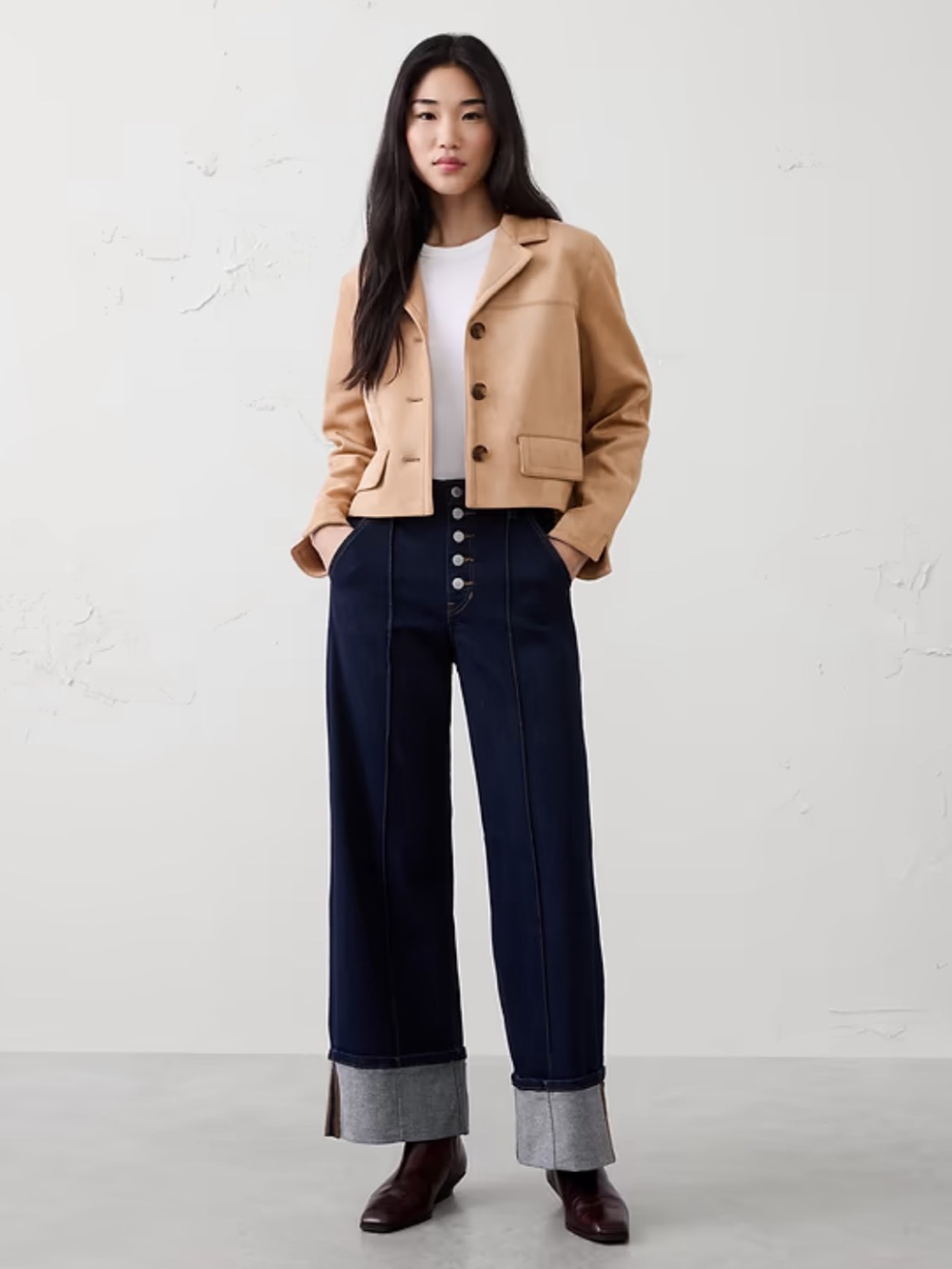 Banana Republic Wide-Leg High-Rise Pintuck Cuffed Jean
